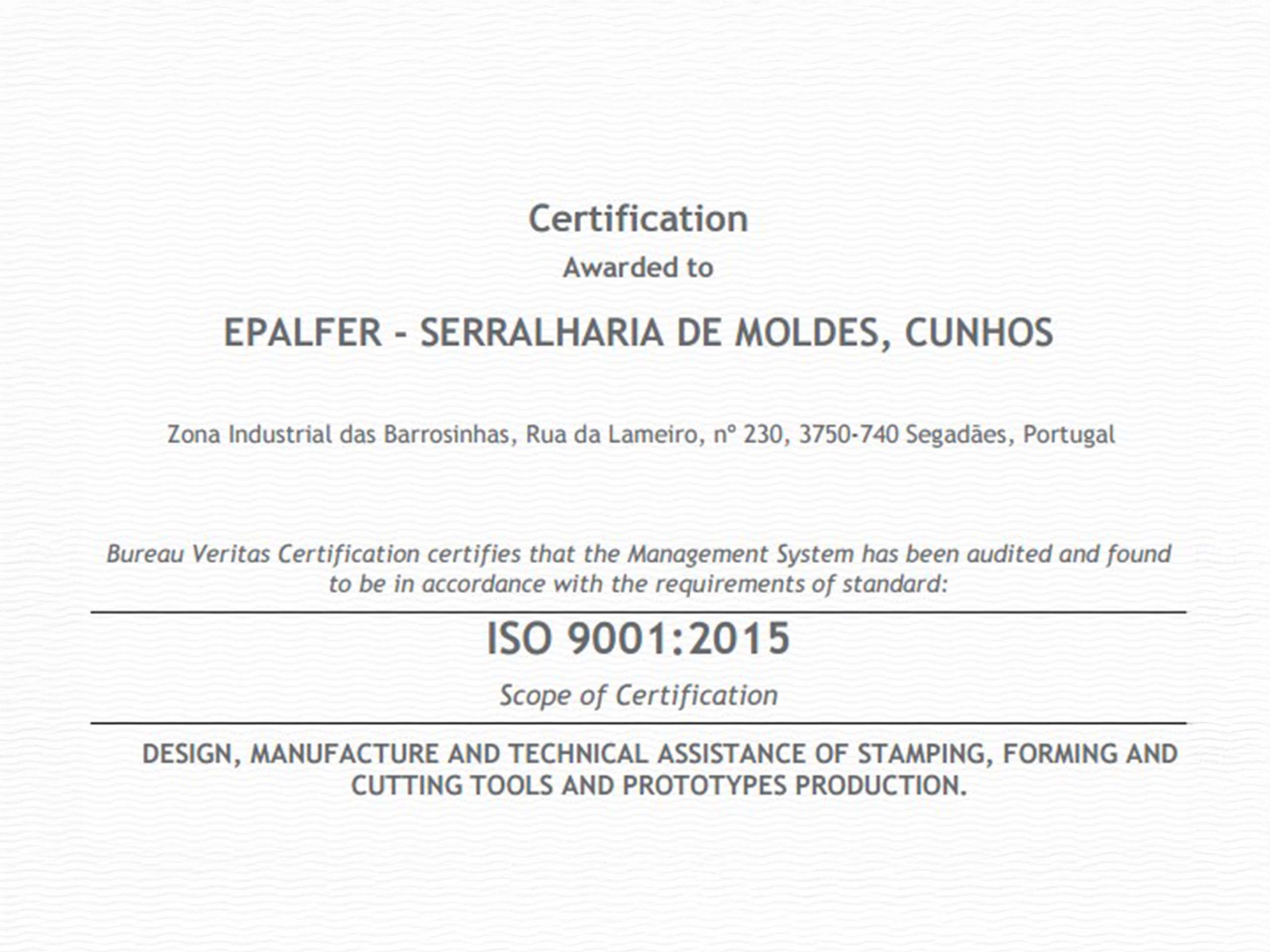 Certifications — EPALFER